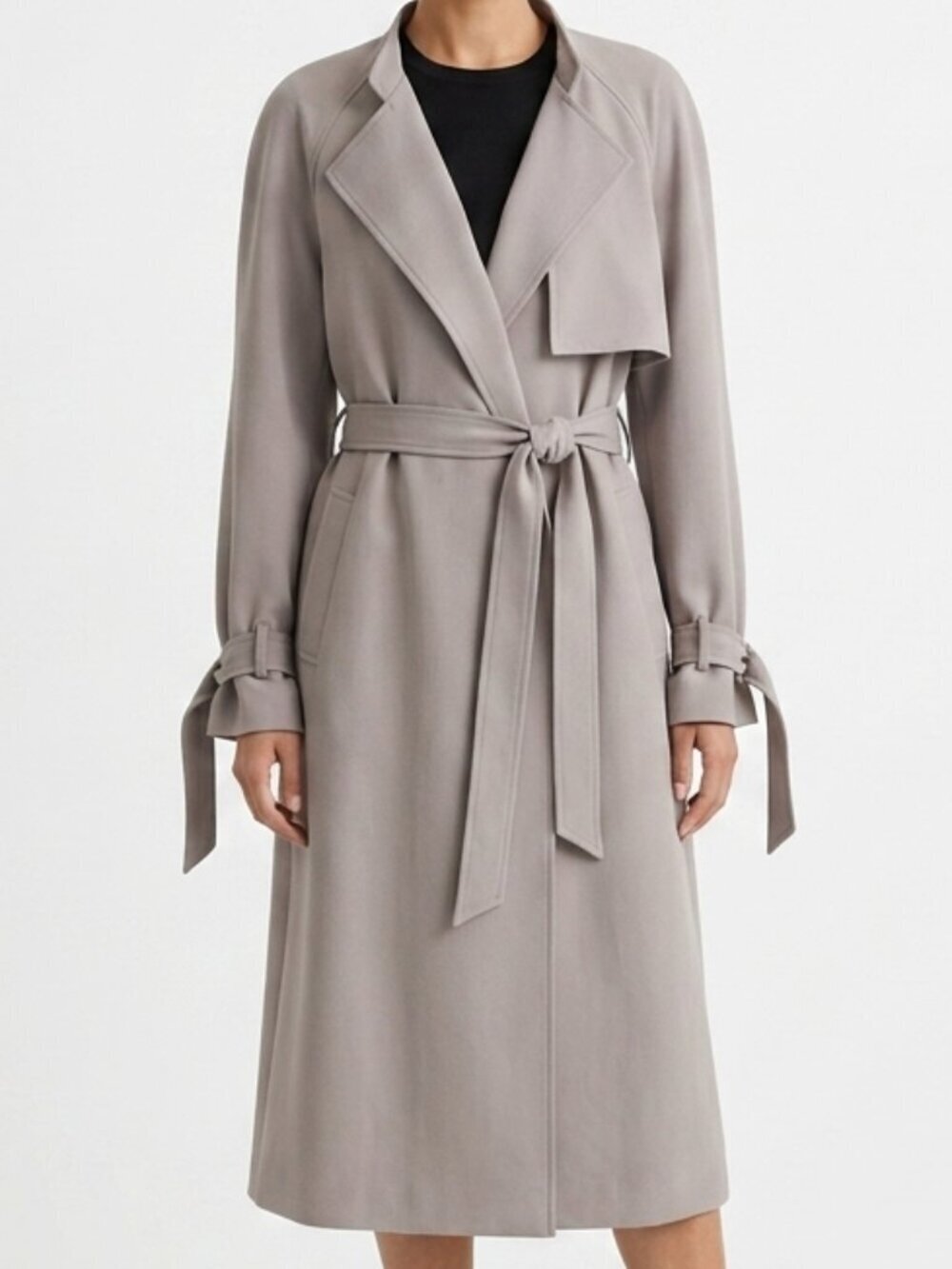 RACHEL ROY Luxe Crepe Trench Long Coat Gray Mist XL NWT